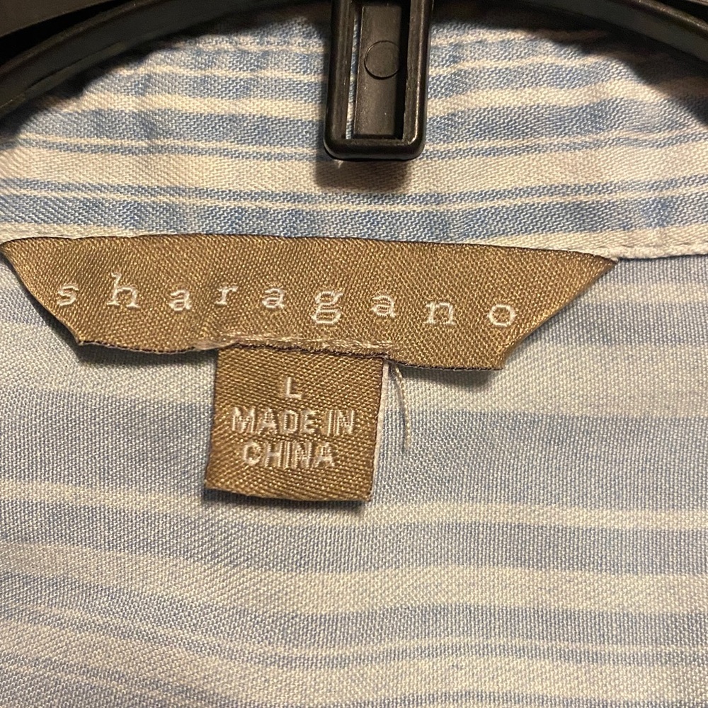 Sharagano Light Blue and White Striped Blouse